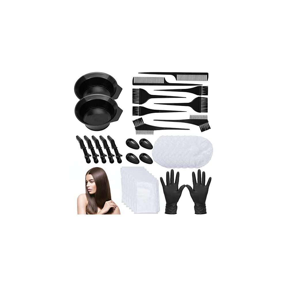 33 Pieces Hair Dye Brush And Bowl Set,Hair Dye Brush/Comb,Hair Tinting Bowl,Ear Cover,Shower Cap,Shawl, Alligator Clip,Gloves For Hair