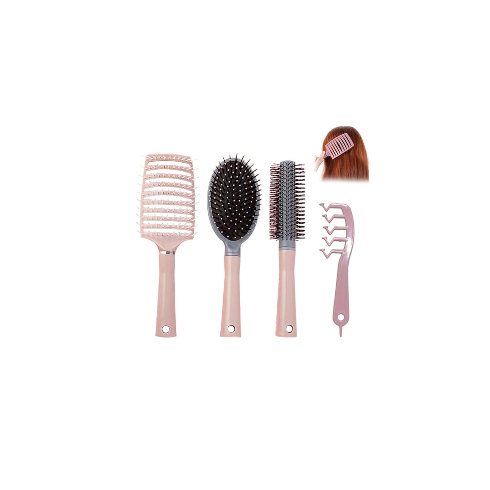 4 Pcs Hair Brush Set, Round Detangler Hair Brush for Wet Hair, Vent Hairbrush for Women Men, Round Hair Brush, Hair Silt Comb, Cushion Oval Comb for