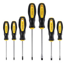 7pcs Screwdriver Set, Durable Chrome Vanadium Steel Magnetic Screwdriver with 3 Flat Head (4x75mm/5x75mm/6x125mm) & 4 Cross Head (3x75mm/4x75mm/5x75mm