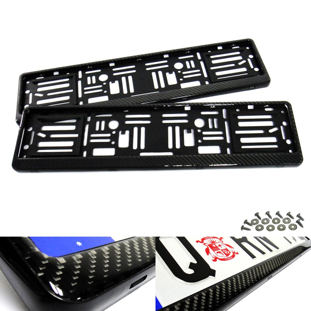 2X Genuine 3D Carbon Fibre Fiber Uk Eu Car Licence Registration Number Plate Holder Surround Frame Black 720355807184