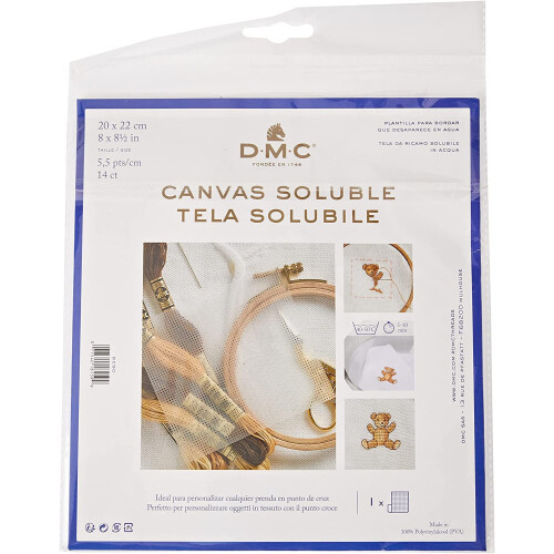 DMC DC90 Soluble Canvas, Polyvinyl, White, 22 x 0.2 x 20 cm