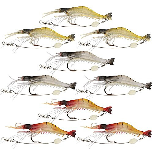 Soft Plastic Lures Artificial Bait Luminous Shrimp Fishing Lure Mixed Color Spinner Crank-Bait Fishing Lure with Hook Fishing Tackle 3.35" 0.013lb