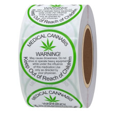 1.5 Inch Generic Medical Cannabis Warning Labels Keep Out of Reach of Children Round Stickers