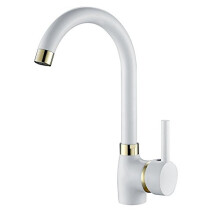 White Kitchen Tap Gold Spout Single Lever Swivel Spout, Sink Mixer Tap Hapi-03T