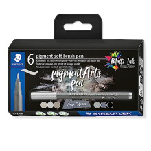 372 C6 Pigment Arts Soft Brush Pen - Assorted Grey Colours (Pack of 6)