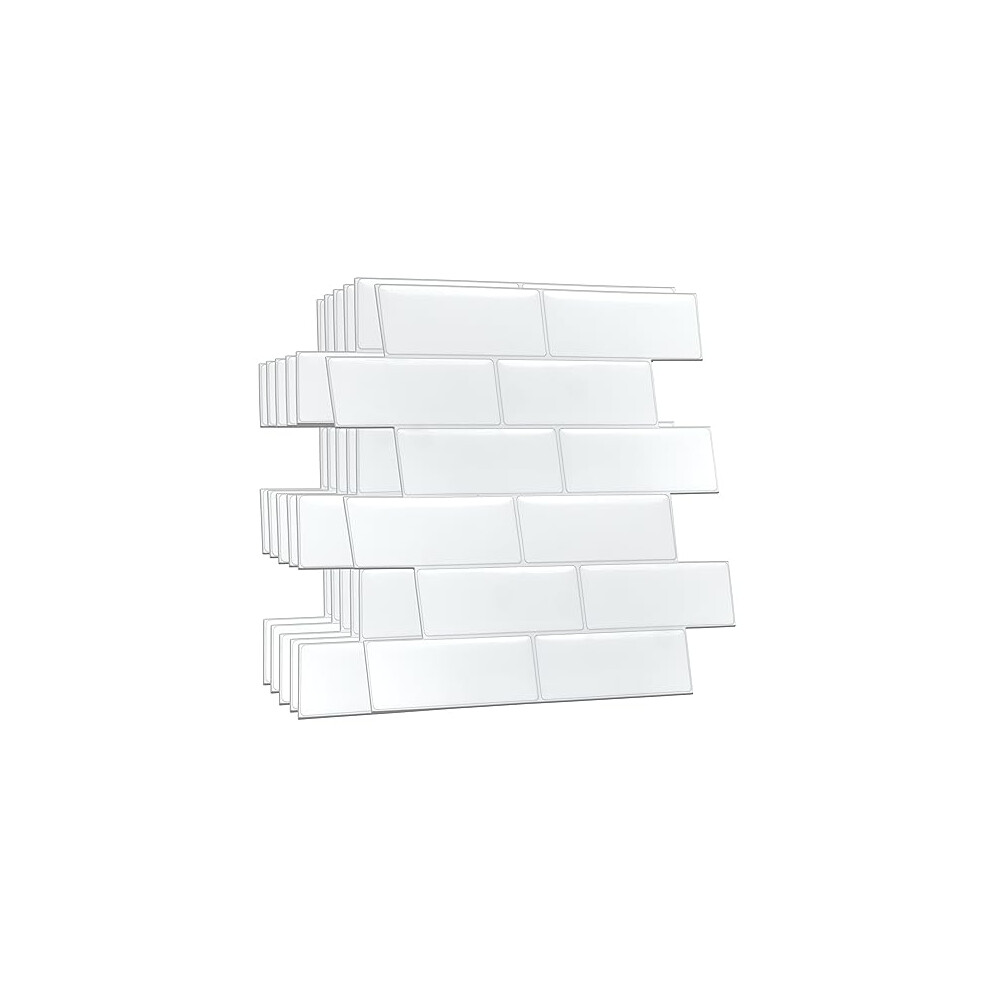 3D Tile Stickers Peel And Stick Backsplash Splashback Decals Tile Transfer For Kitchen Bathroom Living Room Stick On Tile Waterproof Pure White Mosaic 5056451950611