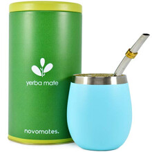 Novomates Yerba Mate Kit w/Double Wall Stainless Steel Mate Cup, Mate Straw and Yerba Container – Yerba Mate Cup w/Bombilla Mate - Yerba Mate Gourd
