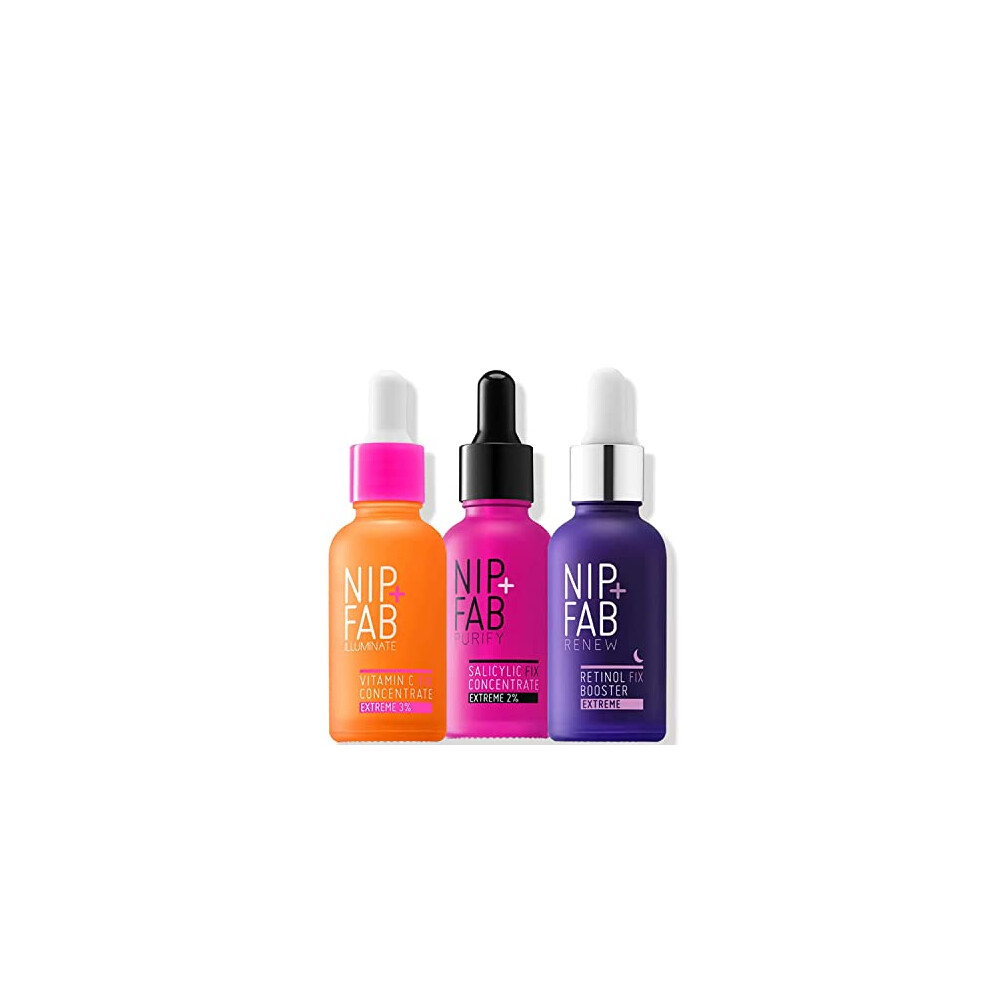 Nip + Fab Booster Trio Bundle | Help to Replenish, Tone, and Hydrate Face Skin | Contains Vitamin C Concentrate Extreme 3%, Salicylic Fix Concentrate