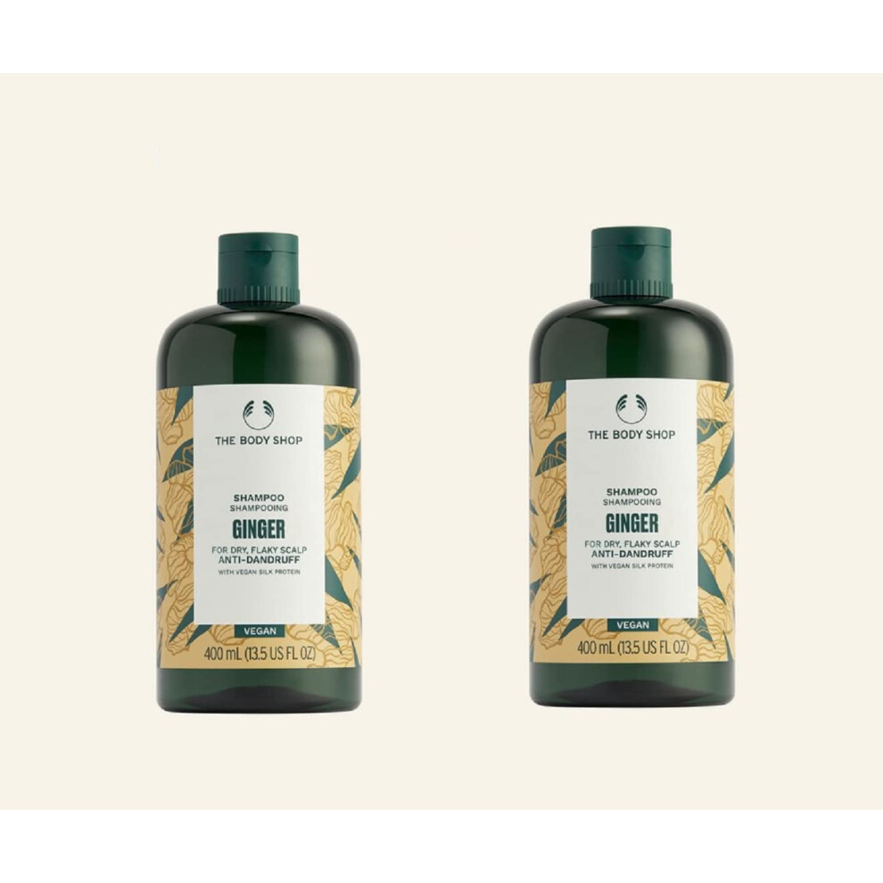 2 X Ginger Shampoo 400ml each Vegan new formula itchy scalp anti dandruff