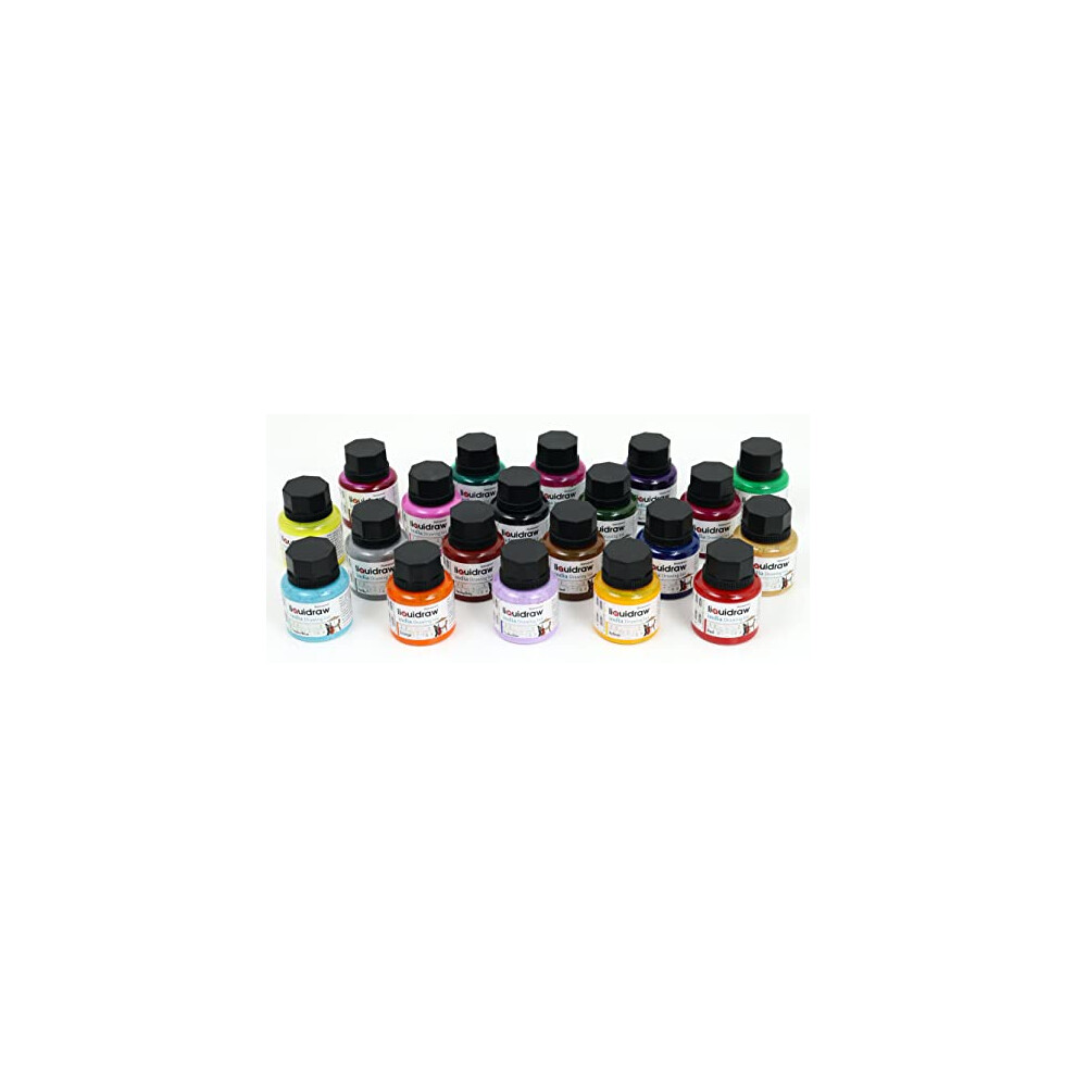 Coloured Drawing Ink Set India Ink, Waterproof, Set of 20 Assorted Colours, 35ml Indian Inks for Artists