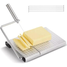 Cheese Slicer, Stainless Steel with Scale Cheese Slicers Board, Cheese Cutters for Block Cheese with 5 Replacement Wires, Stainless Steel Cheese