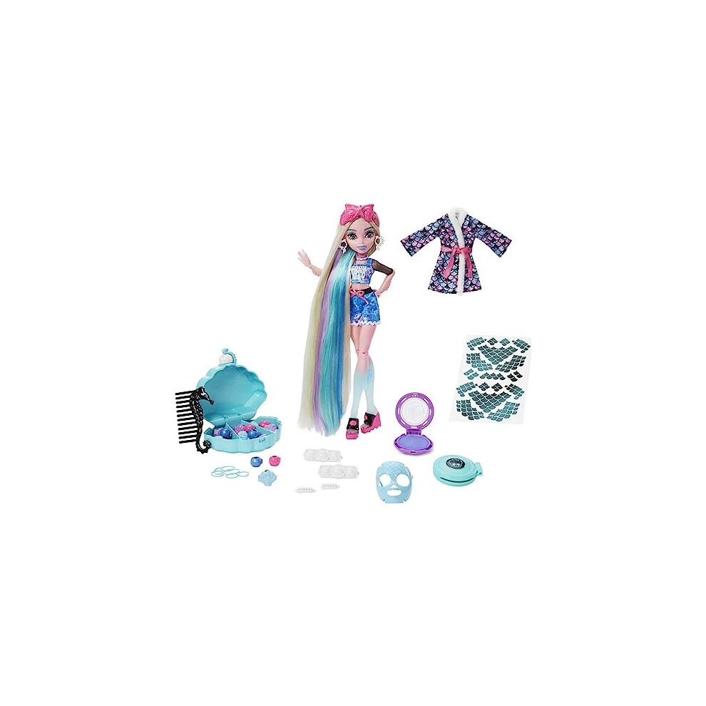 Doll, Lagoona Blue Spa Day Set with Wear and Share Accessories Like Hair Clips, Hair Chalk and Tattoos (HKY69)