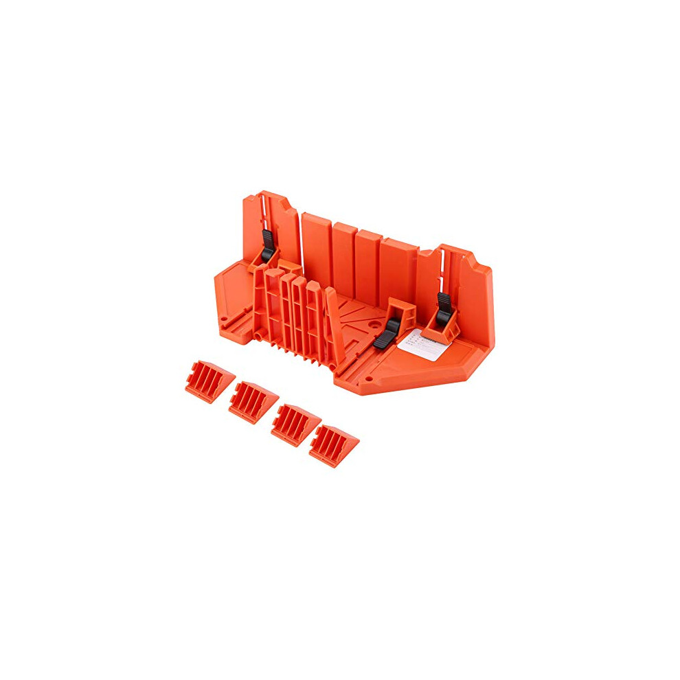 Mitre Box and Saw, Universal Plastic 14in Mitre Saw Box for Pruning Saw Wood Cutting Hand Saw Hardware Tool, 4 Angle Firm Compact Clamp Mitre Box with