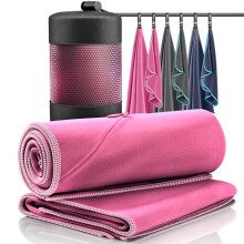 Microfibre Towel Set of 2 + Carry Bag | Large for Bath & Small for Face, Hair - Blue With Zip Pocket for Phone | Antibacterial & Ultra Quick Dry |