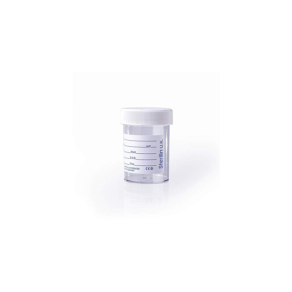 Popka Sterilin Specimen Pot/Urine Container 60Ml With Label And Lid X (10)