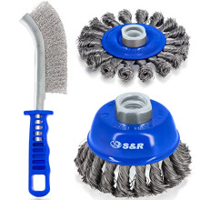 Wire Brush Set 3-Piece 1 Piece Cup brush 75 mm, 1 piece. Round brush 100 mm, with twisted steel bristles, for Angle grinder, incl. Pack of 1.