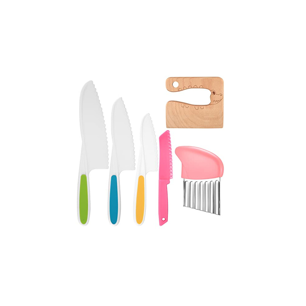 6 Pcs Kids Kitchen Knife Set, Kids Kitchen Safety Knives, Reusable Plastic Children's Cooking Knives, Kids Cutting Knife with Serrated Edges for Fruit