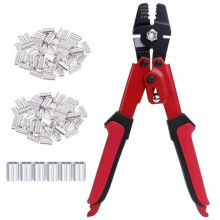 Wire Rope Crimping Tools,0.1-2.2mm Ferrule Crimping Tool Swager Wire Crimper Cutters with 100PCS Aluminum Double Barrel Ferrule Crimping Loop Sleeve