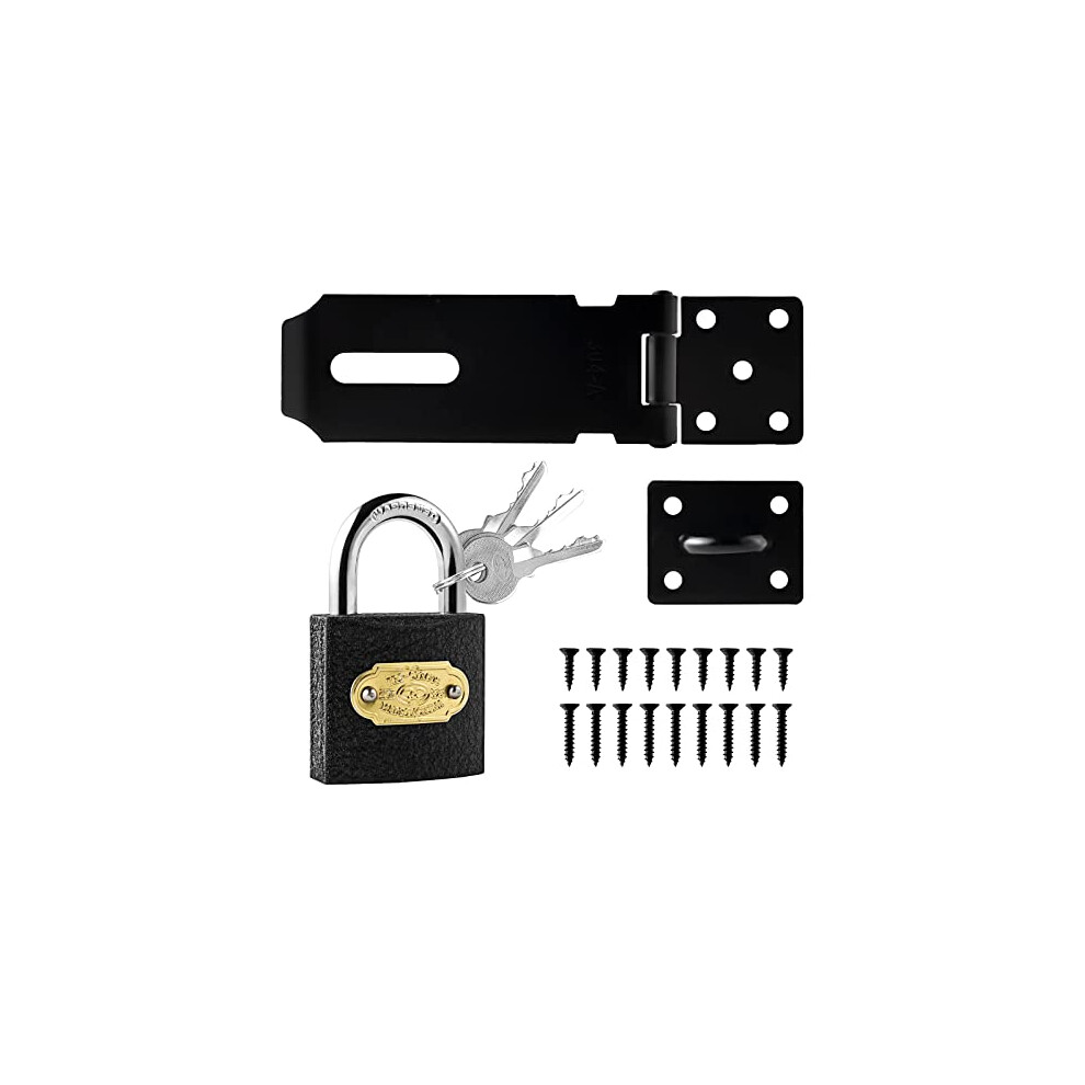 4inch Shed Lock 90Gate Lock 180Door Latch Hasp Shed Door Latch Hasp and Staple with Padlock Door Hasp Lock for Garden Sheds Underground Garages
