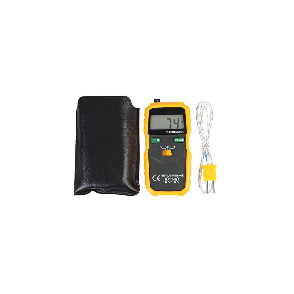Duratool Yellow D03129 Digital Thermometer With K Type Thermocouple, -50 Degree Celsius To +750 Degree Celsius/ -58 Degree Fahrenheit To +1382 Degree Fahrenheit Range