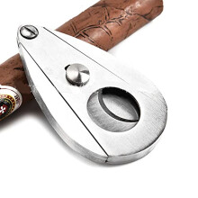 Water Drop Shape Stainless Steel Cigar Cutter Super Sharp Double Blades Guillotine Scissors for Most Size of Cigars, Gift Box Packaging