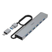 USB Hub 7 Ports USB-A and USB-C Port with Power Supply, 7x USB-A for Mouse, Keyboard, External Hard Drive, USB Flash Drive, etc., Aluminum Case, USB