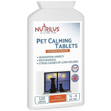 Calming Tablets for Dogs And Cats - 120 Tablets Chicken Flavour for Pets - Separation - Restlessness - Loud Sounds - Stress - Anxiety - Travel