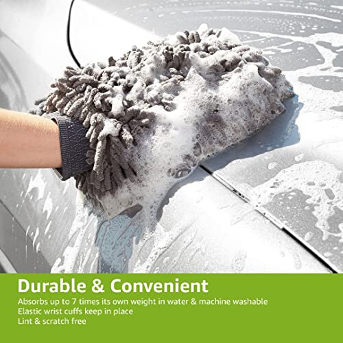 Amazon Deluxe Microfiber Car Wash Drying Mitts, 2 Pack, Grey, 30 cm L x 20 cm W 2