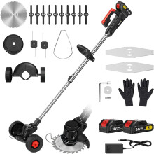 (Black) 24 Volt Cordless Trimmer - Garden Trimmer with 2 * 2000mAh Batteries and 15 Blades, Lawn Trimmer, Lightweight / Quick Charge / 4 Blades