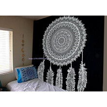 Black and White Dream Catcher Tapestry Mandala Throw, Hippie Tapestry Wall Hanging,Tapestries Queen Bedspread 210x220 cms,Indian Cotton Throw