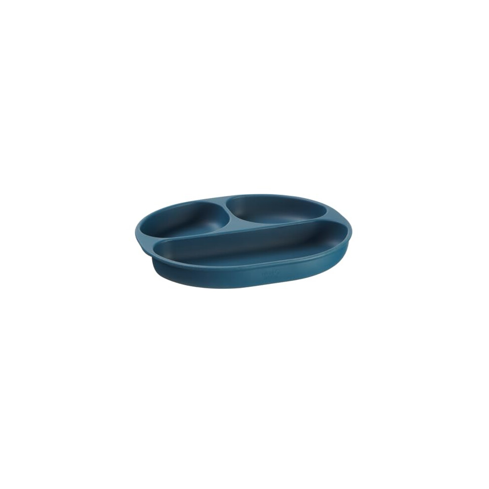 Nourish Silicone Suction Plate - Mess-Free Weaning To Toddlerhood | Strong Suction Pads | Divided Areas | Scooped Sides | Bpa-Free - Moody Blue Vital Baby