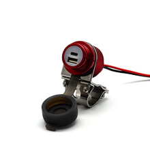 36W PD USB-C and QC 3.0 Aluminium Motorcycle Handlebar USB Charger for 7/8'' and 1'' Handlebars - Prevents Battery Drain (Red)