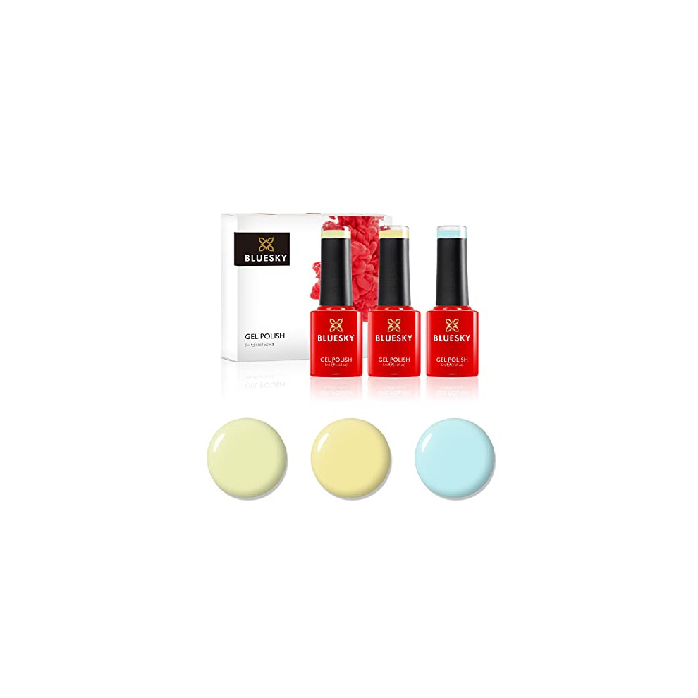 Gel Nail Polish Set, Dance Your Way Spring 2021 Collection -Trio Set 3 - Pastels. 3 x 5ml Gel Nail Polishes. Nude, Yellow, Green, Cream, Light Blue