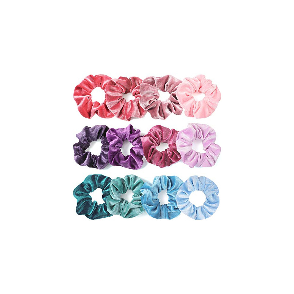 Scrunchies for Women and Girls, Premium Velvet Scrunchy for Hair, Cute Colors Elastic Thick Bands, Soft Ropes Ponytail Holder Hair Accessories, 12