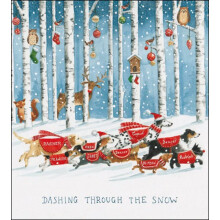 Pack of 5 Artistic Charity Christmas Cards - Dashing Through The Snow - Lovely Illustration of Dogs Running Through Snowy Forest - 5 Cards of 1 Design