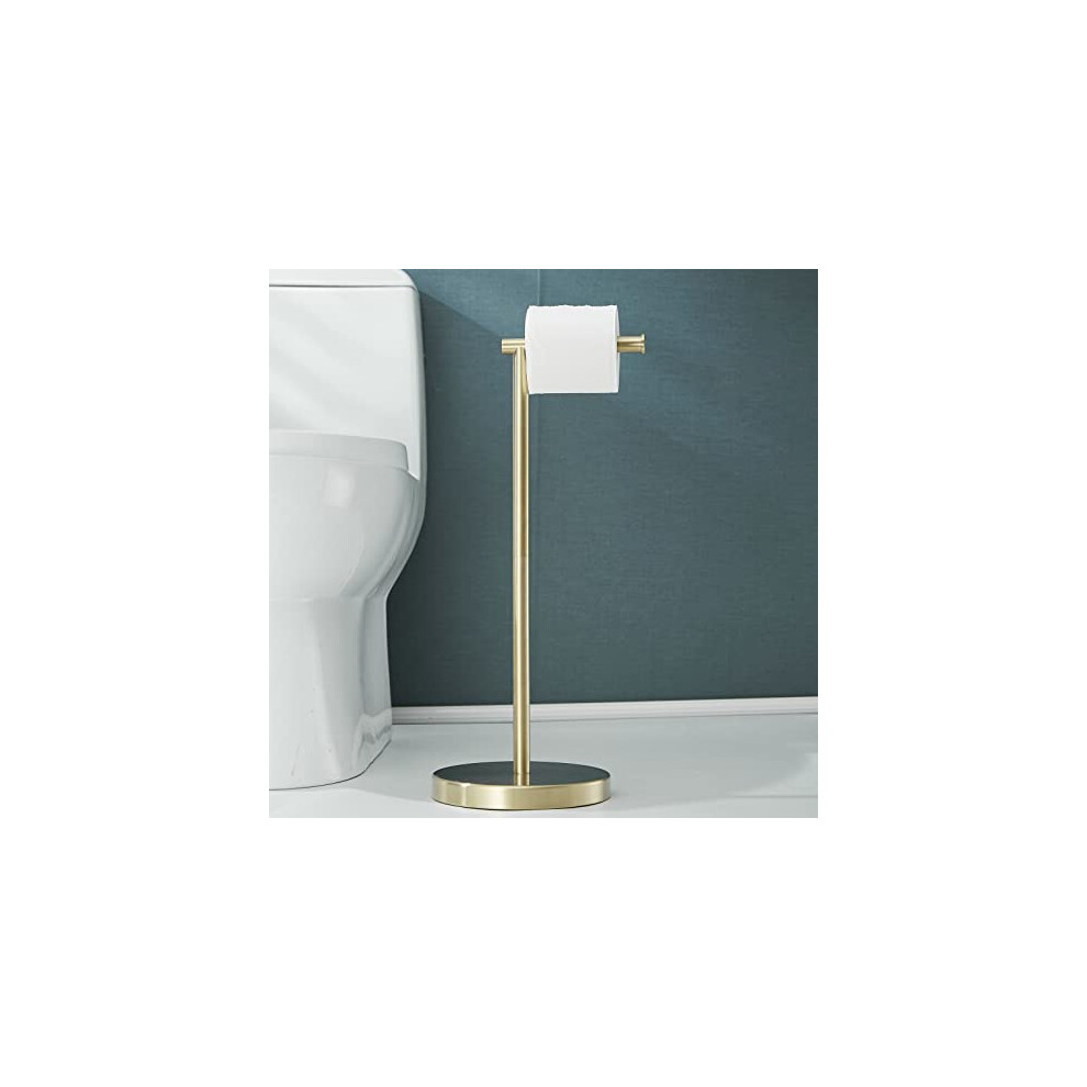 Shunli Free Standing Toilet Roll Holder, Toilet Paper Holder Stand Stainless Steel, Brushed Brass Gold