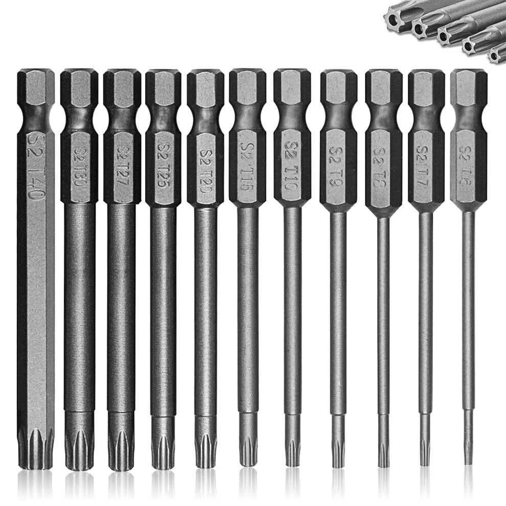 75mm Torx Screwdriver Bit Sets, 11pcs T6-T40 Star Torx Screwdriver Security Bit Set 1/4 Inch S2 Steel Hex Screwdrivers Impact Driver Bits Set