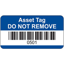 Blue Asset Tag Labels - Barcoded and Numbered 501 to 1000-38mm x 20mm Permanent Synthetic PP Labels - Price per Pack of 500 Labels (P/NO. 7828256B)