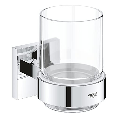 Grohe 41097000 Quickfix Crystal Glass with Holder, Chrome