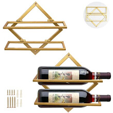 Metal Wall Mounted Wine Holder, Upgrade Foldable Hanging Wall Wine Rack Organizer for 2 Liquor Bottles, Red Wine Bottle Display Hanger with Screws for