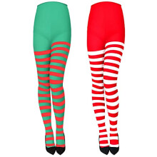 2 Pairs Christmas Striped Tights Full Footed Striped Socks Red Green White Thigh High Stockings for Christmas Party Costume Dress Up (Red Green White)
