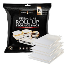 Roll Up Storage Bags - Variety Pack of 6 | 2 Large, 2 Medium & 2 Small | No Pump or Vacuum Strong & Premium Roll-Up Bags | 80% More Home Wardrobe