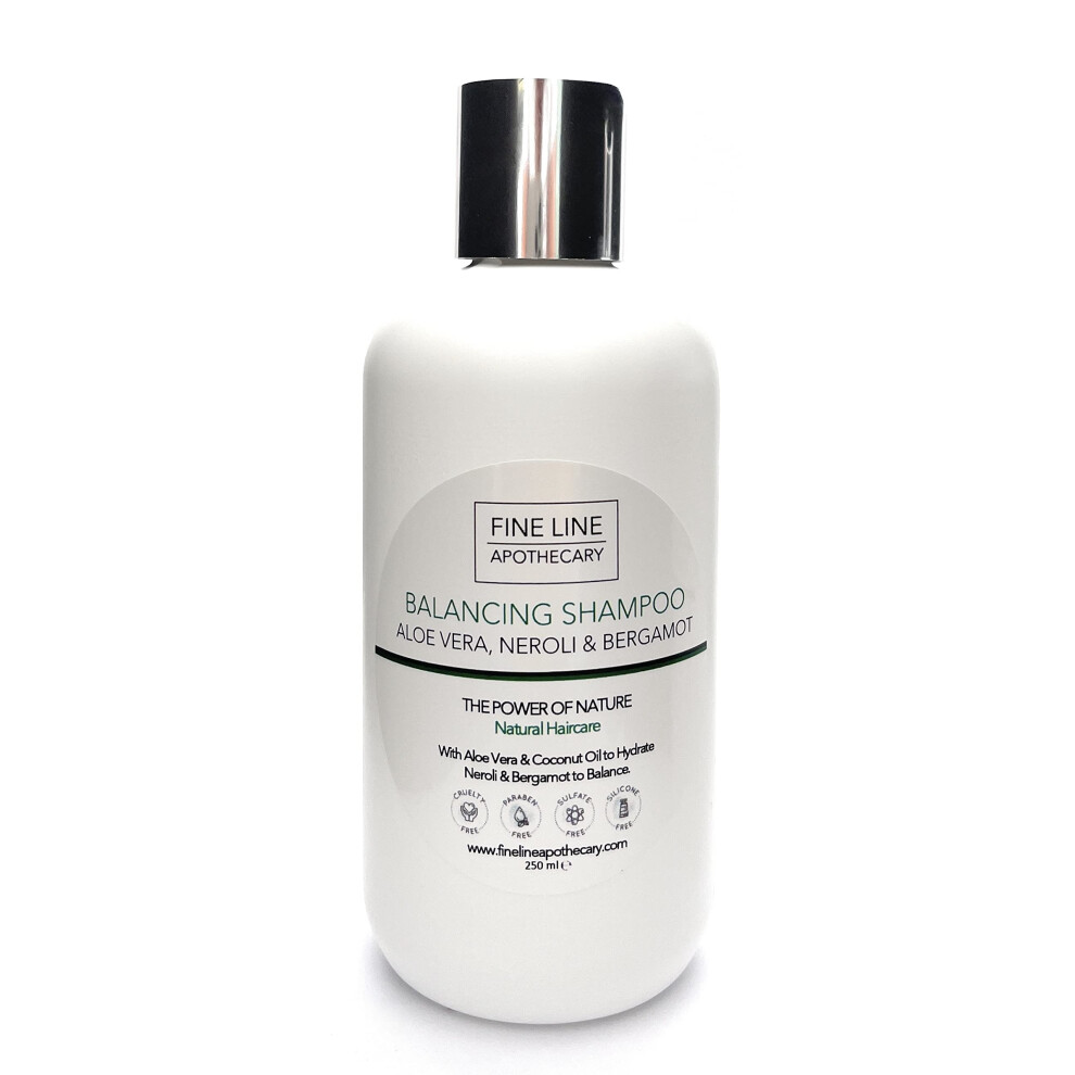 Fine Line Apothecary - Balancing Shampoo - 99% Natural - Aloe Vera, Neroli, Bergamot. Sulfate/Parabens Free. Gentle, Concentrated. Ph 5.5 For Sensitive Skin. 250Ml
