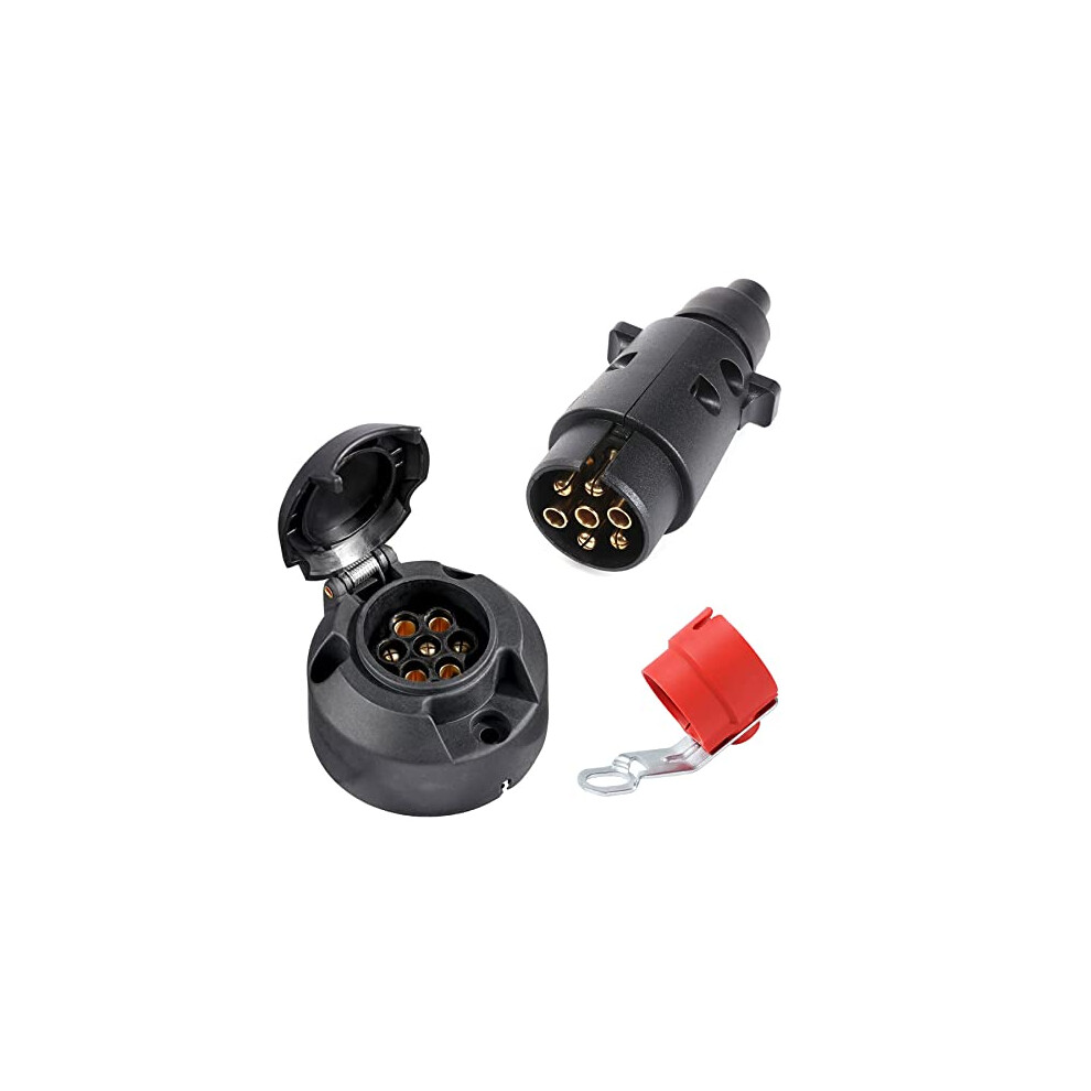 7 Pin Trailer Plug And 7 Pin Trailer Socket,12V 7Pin Trailer Plug Trailer Socket (Rubber Cap) 722047824509