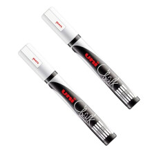 Uni PWE-5M Liquid Chalk Marker Pen - Whiteboard Blackboard Chalkboard - Non Permanent - White (2)