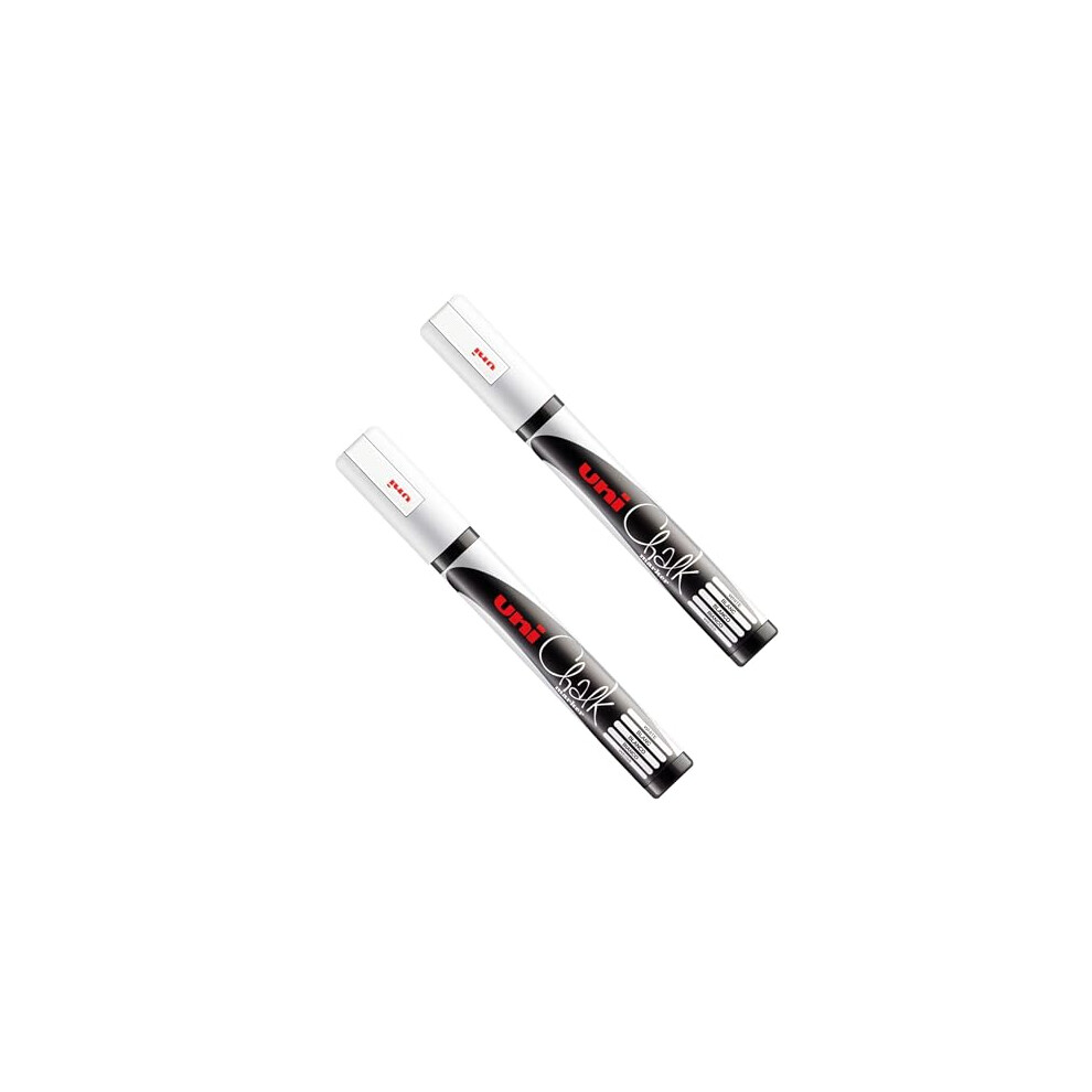 Uni-Ball Uni Pwe-5M Liquid Chalk Marker Pen - Board Blackboard Chalkboard - Non Permanent - (2) White