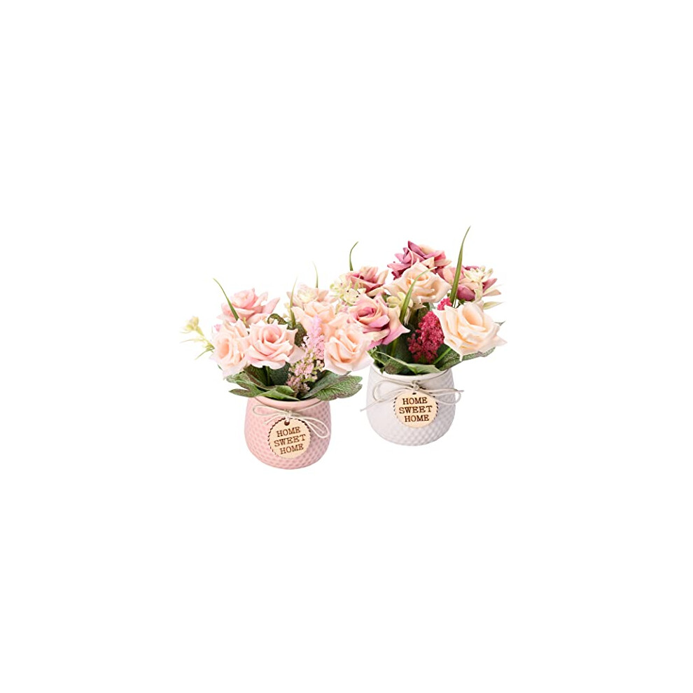 Artificial Flowers in Vase Fake Flowers in Ceramics Pots Silk Rose Flower Arrangements Faux Flower Bouquets Table Centerpieces for Dinning Roon