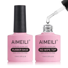 4 in 1 Rubber Base Gel & Top Coat Set for Nails, 2 x 10ML Soak Off UV LED Gel Nail Polish Gel Nail Varnish Lacquer Manicure Set, Gloss Shiny Long