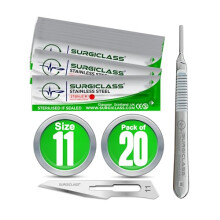 Surgical Scalpel Surgical Blades # 11 Stainless Steel Sterile and Handle No 3 Perfect for Wood Art, Surgical, Sculpting, Repairs, Lab Anatomy, Sign,