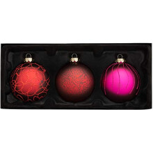 Glass Baubles, Red/Purple, 3-Piece